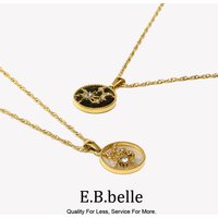 E.B.belle Round Circle Black White Moon Star Sun Pendant Necklaces For Woman Gold Plated Stainless Steel Necklace