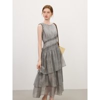 FSLE Summer 2025 Textured Pleat Dress - Fluid Asymmetric Hem Sleeveless Resort to Office Elegant Silhouette