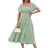 Summer Long Dresses Women 2026 Loose Waist Fairy Skirt Short Sleeve Square Collar Holiday Wear European Style Fashionable Gown
