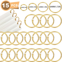 15Pcs Gold Metal Ring Binder Set 15/20/30/44mm DIY Loose Leaf Book Hoop Open Office Binding Supplies Album Fine Writing Tools