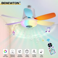RGB Smart Ceiling Fan E27 Base with Speaker Remote Control Dimming 100-240V Electric Fan Led Light for Bedroom Kitchen Lighting