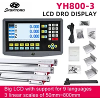 YH800-3 Set mit 19 Sprachen, 3-Achsen-LCD-DRO-Anzeige und 3 Stück 5U Linear-Glasmaßstab-Encoder 50-800mm für Bohr- und Fräsmaschinen