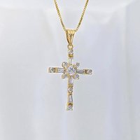 Huitan Modern Fashion Cross Necklace for Women Exquisite Cubic Zirconia Pendant Necklace Gold Color Temperament Female Jewelry