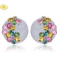 Natural Tourmaline Solid Silver Hoop Earring 5.2 Carats Genuine Gemstones Faced Cut Elegant Romantic Style S925 Engagement Gifts