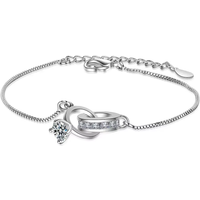 925 Sterling Silver Simple Geometric Double Ring Women's Zircon Bracelet, Lock The Vows, Luxury Jewelry Accessories