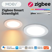 MOES Tuya ZigBee Smart LED Downlight Round Spotlights 9W/12W RGB Color Dimming Lamp Works with Alexa Google Home