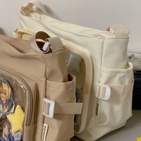 Women Ita Bag Japanese Style Shoulder Purse with Clear Window Teenagers Bag Multi-pockets Adjustable Strap Chic Hobo Bag