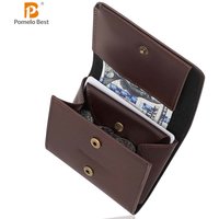 Portable Men's Small Wallet Made of Fine Grain Leather Vintage Genuine Leather Mini Wallet with Coin Compartment and Press Stud