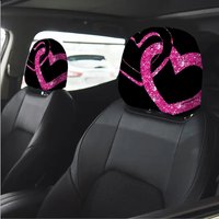 2pcs Glitter Love Print Car Headrest Covers, Soft Material, Fit for Most Models, Durable Easy To Install
