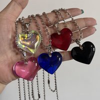 Goth Big Love Heart Pendant Necklace for Women Trendy Punk Round Beads Chain Grunge Y2K Jewelry Accessories Steampunk