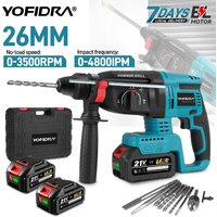 YOFIDRA 26MM Bürstenloser Elektrischer Bohrhammer 4 Modi Multifunktionales Rotationswerkzeug Kabellos Wiederaufladbar für Makita-Akku