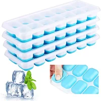 Ice Cube Trays 14 Grids Silicone Ice Cube Molds with Removable Lid Easy-Release For Cocktail Freezer Kitchen Tools