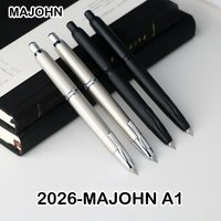 MAJOHN A1 Press Fountain Pen Retractable EF Nib 0.4mm Metal Matte Black Writing Ink Pen with Converter for Students Gifts