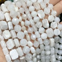 Moonstone Smooth Natural Round Faceted Cylinder Irregular Spacer Gemstone Beads For Jewelry Making DIY Bracelets Necklace