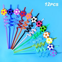 12pcs soccer-themed party straws, perfect for holiday parties, birthday parties, wedding parties, and decorations