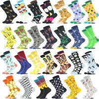 1 Pair Fun Men Socks Casual Harajuku Hip Hop Fashion Funny Striped dot animal breathable print Skateboard Socks New
