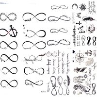 Waterproof Black Infinity Tattoo Feather Bird Women Body Hand Art Drawing Temporary Tattoo Stickers Men Finger Tatto Small Paste