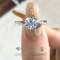 DW Elegant 1ct D Color Twisted Arm Classic 6 Prong Moissanite Wedding Diamond Rings for Women 925 Sterling Silver Fine Jewelry