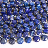 LAPIS LAZULI BLUE GEMSTONE BEADS 8MM 10MM FACETED COIN LOOSE BEADS FOR DIY JEWELRY MAKING BRACELET HANDMADE FESTIVAL GIFT DIY