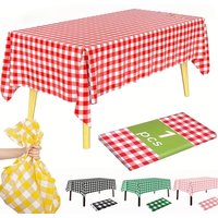 1 Pack Plastic Checkered Tablecloth, Premium Decorative Disposable Plaid Table Cloths for Parties, Rectangle Party Table Cover