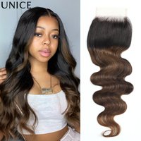 UNice Chestnut Brown Ombre Body Wave 4x4 Lace Closure 1PC 100% Human Hair Closure Only Free Part Lace Closure 14-20 Inch