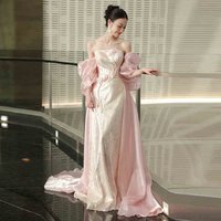2025 new Bridal Strapless Long Toast Gown Elegant Girl Quinceanera Party Dress Light Luxury Pink Formal Evening Dresses hot sale