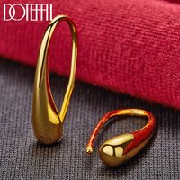 DOTEFFIL 18K Gold Water Droplets/Raindrops Stud Earrings For Woman Wedding Engagement Fashion Party Charm Jewelry