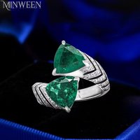4CT Elegant Vintage Mid-Century Open Triangle Ring Synthetic Emerald Open-End Ring for Women Jewelry Wholesale