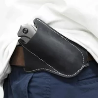 Mini PU Leather Folding Knife Sheath Hand Stitched Anti-Scratch Waist Belt Holder for EDC Camping Outdoor Pocket Knives Pack