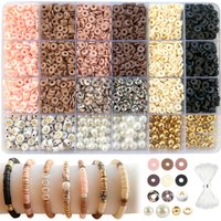2000Pcs Pink & Brown Clay Beads Kit with Letter Beads for Bracelet & Keychain Making