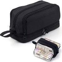 Large-capacity Black Pencil Case with Multi-layer Design and a Handle for Easy Carrying. An Ideal Gift for the New School Term.