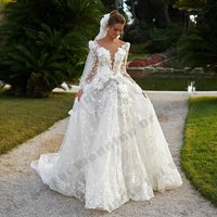 2026 Luxury Women's Wedding Dresses A-line Sexy O-neck Lace 3D Appliques Princess Bridal Dress Formal Bride Gowns Customized De