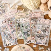 4Pcs Vintage Cute Cat & Dog PET Stickers, Aesthetic Transparent Decals for Journal