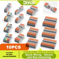 DIY GO 10/50PCS Wire Connectors 1-12 Way 1 in 1 Out Fast Universal Conductor Wiring Cable Electrical plug-in Butt Terminal Block