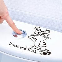 Animated cartoon creative kitten toilet stickers, "press and flush" decorative bathroom toilet self-adhesive paper