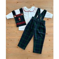 0-6Y Baby Boy Set Autumn Winter Nutcracker Embroidery Green Plaid Vintage Suit for Party Birthday Photography Chistmas C346