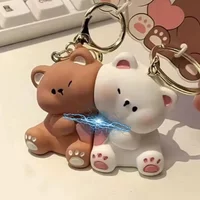 1/2Pcs Cartoon Magnetic Bear Keychain for Couple Friends Resin Bear Pendant Creative Bag Hanging Accessories Cute Keychain Gift