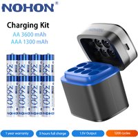NEW Nohon Rechargeable Battery 1.5V AA 3600mWh AAA 1300mWh Original Li Batteries With Charger for Clock Video Radio Game Camera