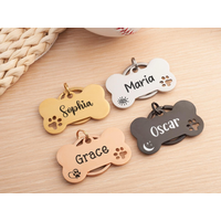 Engraved Bone-Shaped Stainless Steel Keychain Custom Personalised Pet ID Tag Nameplate - Customisable Content ID Keychain