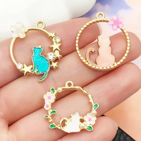 DIY Accessories 5/20-Piece Set Wreath Cat Silhouette Series Enamel Alloy Earring Charms Pendant Ornaments Key Accessories.