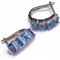 Four-Stone Emerald Swiss Blue Topaz Huggie Earrings S925 Silver With CUG Gem Certificate