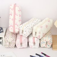 Aesthetic Cottagecore Floral Pencil Case, Cute Bowknot Quilted Stationery Bag Large Capacity Back to School Gift for Teens