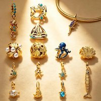 New Gold Plated Ocean Series Charm DIY Jewelry Gift Starfish Sea Turtle Seahorse Octopus Beads Fit Original Bracelet Accessories