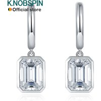 KNOBSPIN D VVS Emerald Moissanite Drop Earrings for Women GRA Certified Solid 925 Silver Plated 18k White Gold Hoop Drop Earring