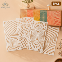 8Pcs Geometric Texture Stencils Reusable PET Stencils for Painting Optical Pattern Craft Templates Wall Wood Fabric DIY Decor