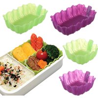 Bento Cup Square Veggie Cup Lettuce 4 Pieces Muffins Cupcakes Liners Baking Sheet Silicone Leaf Shape for Bento Dessert
