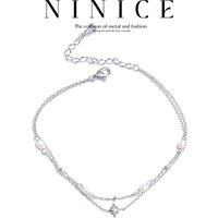 NiNice Stainless Steel Foot Chain Natural Pearl Pendant Double layer Jewelry Selection Jewelry Fashion Gift New Wholesale