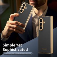 For Samsung Galaxy Z Fold 7 6 5 4 3 Electroplated Diamond Pattern Plain Leather Hinge Lens Protective Tempered Film Front Film P