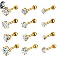 4Pairs Gold Color Heart Star Square-shaped Ear Studs Sets Stainless Steel Mini Earring Piercing Nose Studs Lip Rings Jewelry Lot