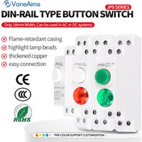 18mm Din Rail Mount Lamp Button Switch AC DC 230V 24V 12V Indicating Indication Pilot Light Rail Button Switch Reset Latching